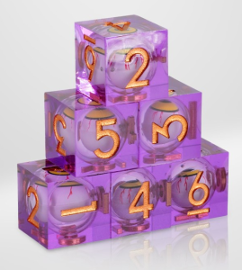 Dados RPG acrílicos trasparente ojos morado