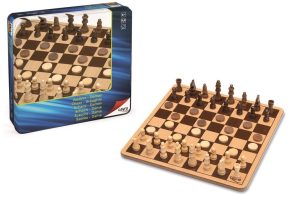 Ajedrez - Damas de Madera Metal Box